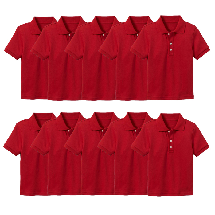 10-Pack School Uniform Tagless Polo Tshirt for Little Boys & Big Boys